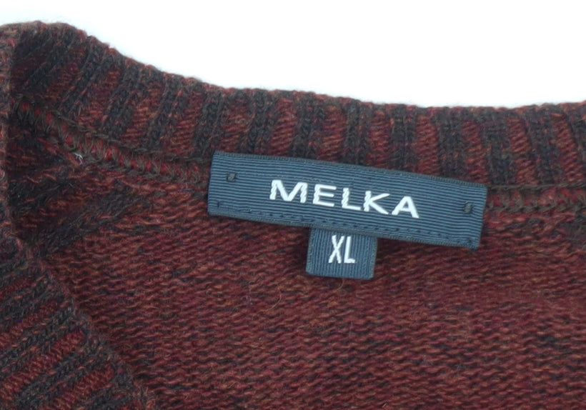 Melka Men's Brown Wool V-Neck Pullover Jumper XL