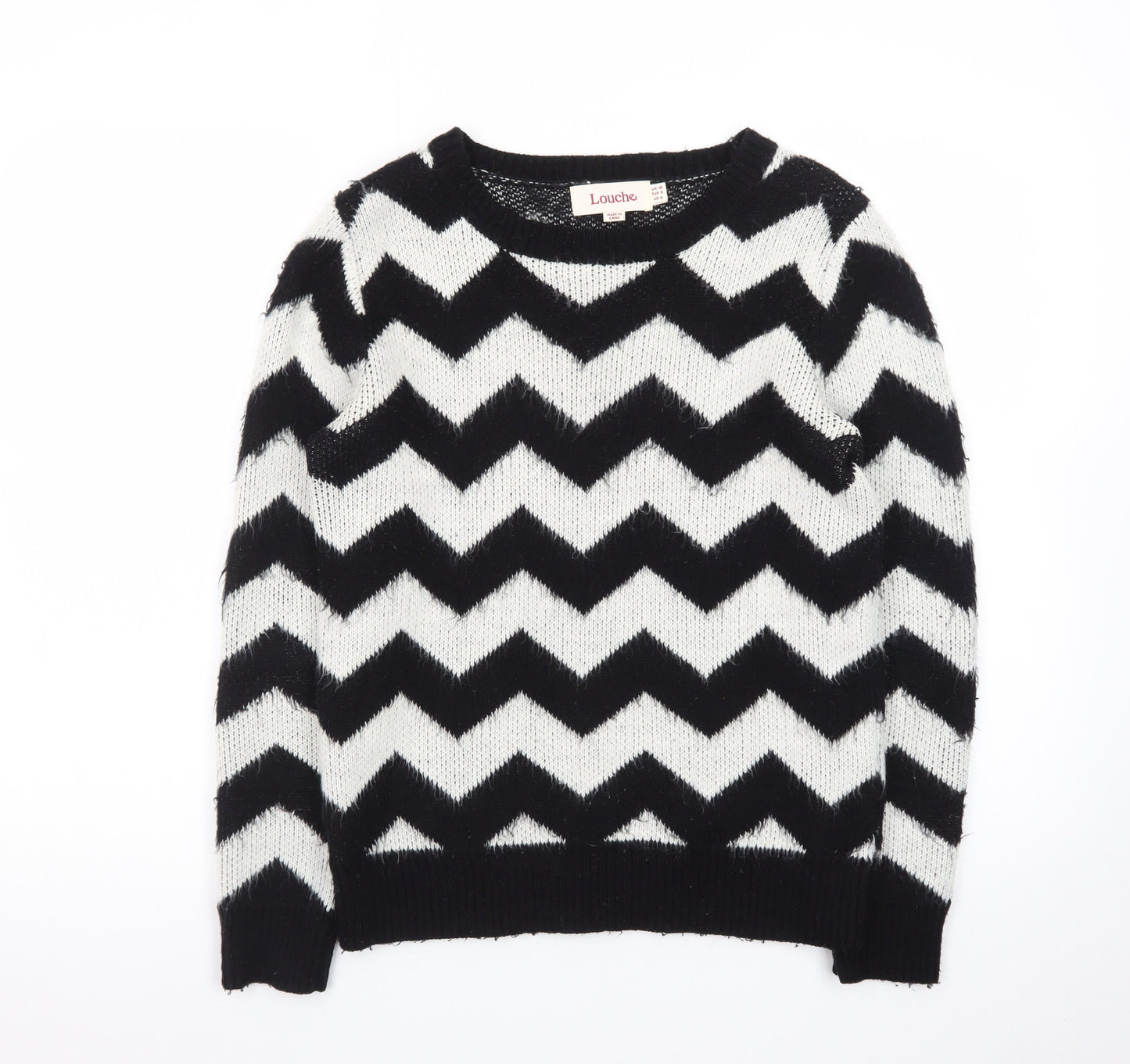 Louche Women's Black & White Chevron Knit Jumper Size 10