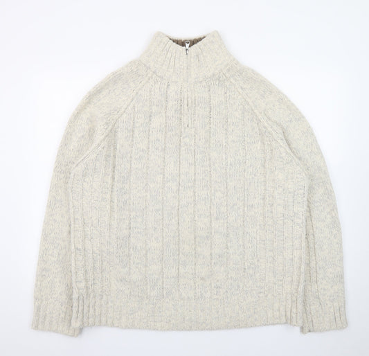 Marks and Spencer Men's Beige Wool Blend 1/2 Zip Cable Knit Jumper L