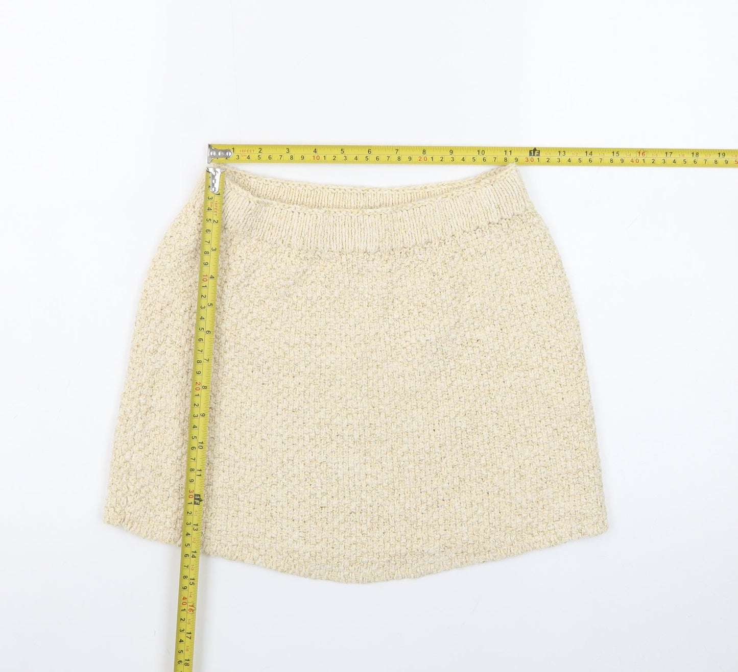H&M Women Beige Glitter Knit Short Pencil Skirt XS