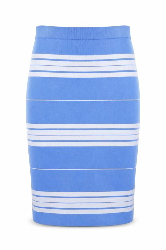 WoolOvers Women Blue Striped Knit Pencil Skirt M Stretch Cotton