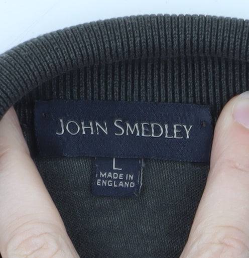 John Smedley Men’s Black Merino Wool Long Sleeve Polo L