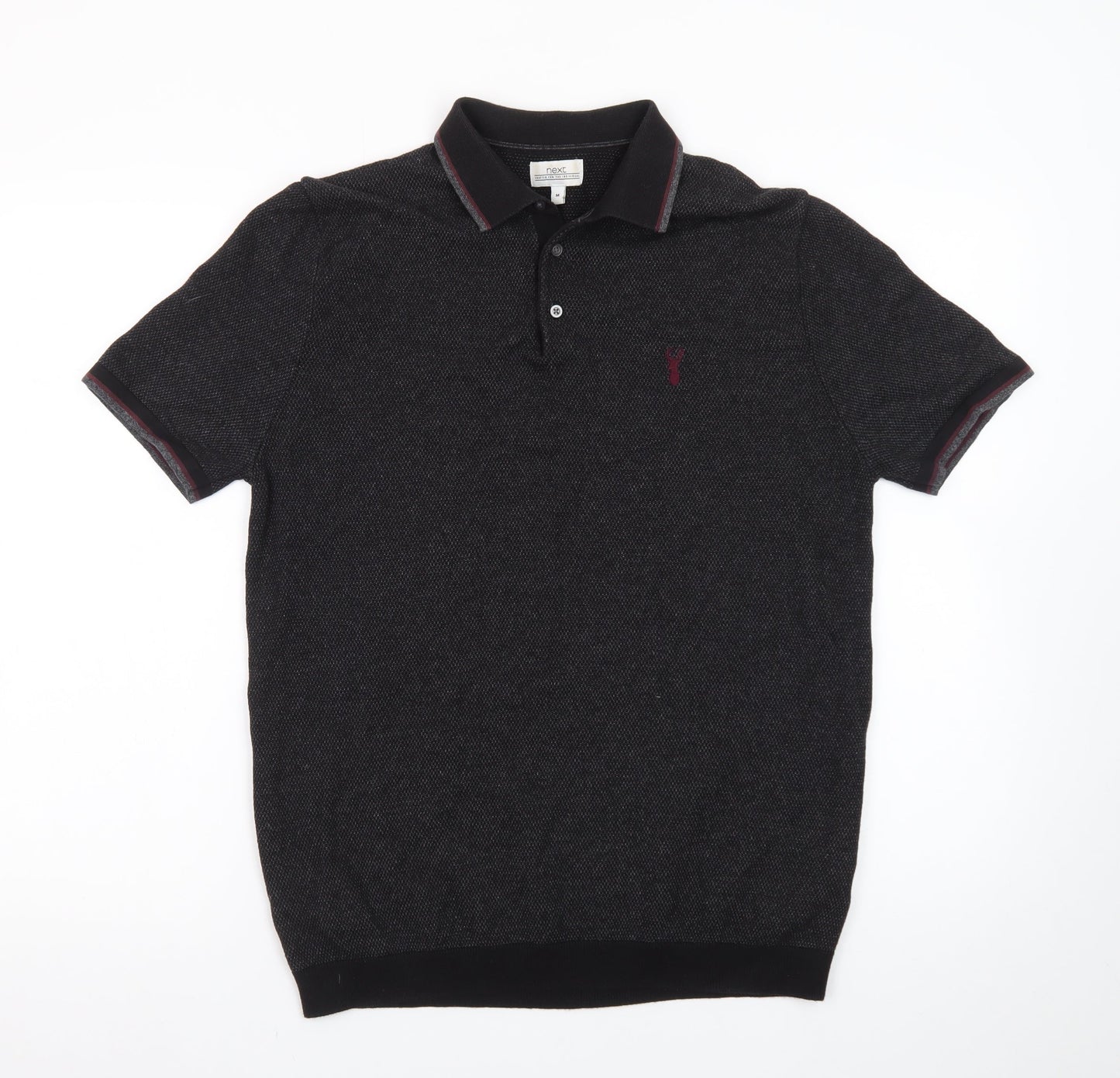 Next Men's Black Cotton Short Sleeve Polo Shirt Medium Classic Fit