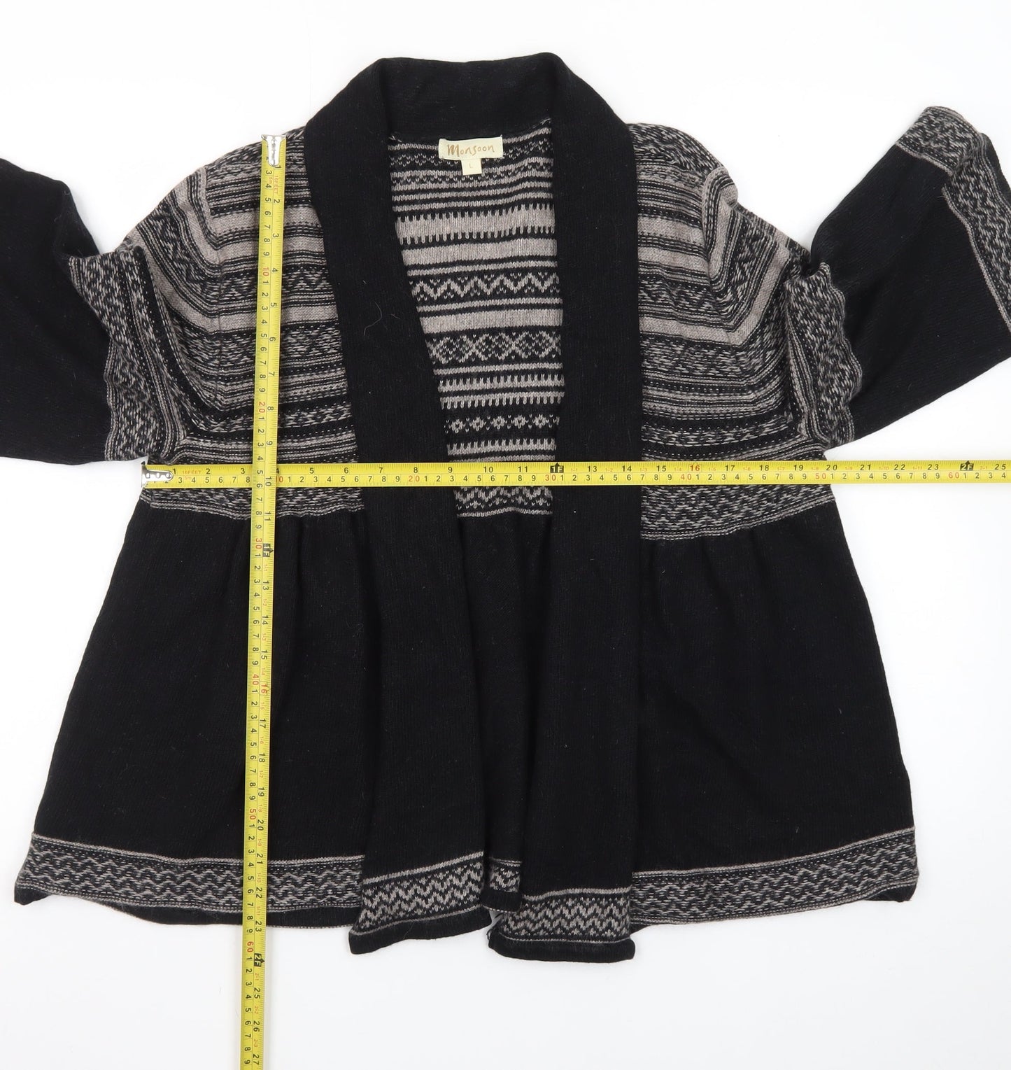 Monsoon Women’s Black Fair Isle Knit Open Cardigan L