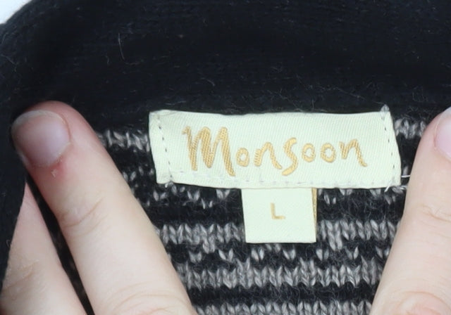 Monsoon Women’s Black Fair Isle Knit Open Cardigan L