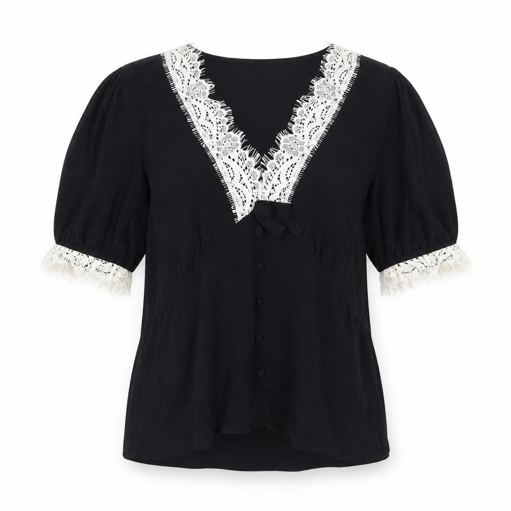 Marks & Spencer Women’s Black Lace Trim Puff Sleeve Blouse Size 12