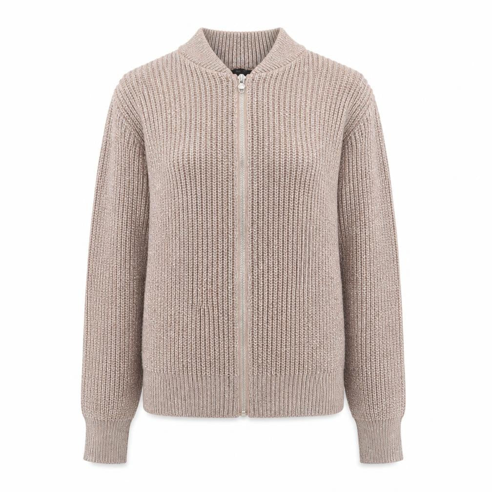 Atmosphere Women's Beige Metallic Full Zip Cardigan Size 6