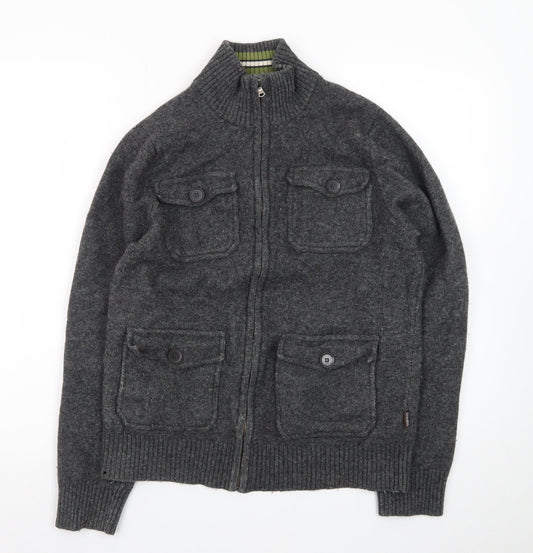St. George by Duffer Men's Grey Wool Full Zip Jumper Small