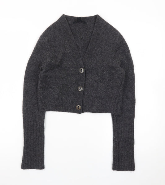 AllSaints Women's Grey Wool Blend Chunky-Knit V-Neck Cardigan XS