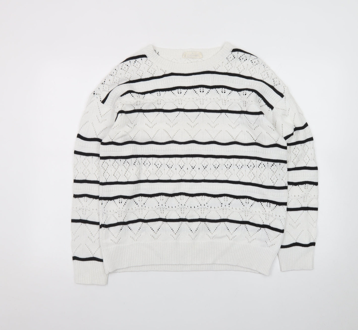 Autonomy Women White Black Striped Knit Jumper Size 14