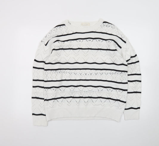 Autonomy Women White Black Striped Knit Jumper Size 14