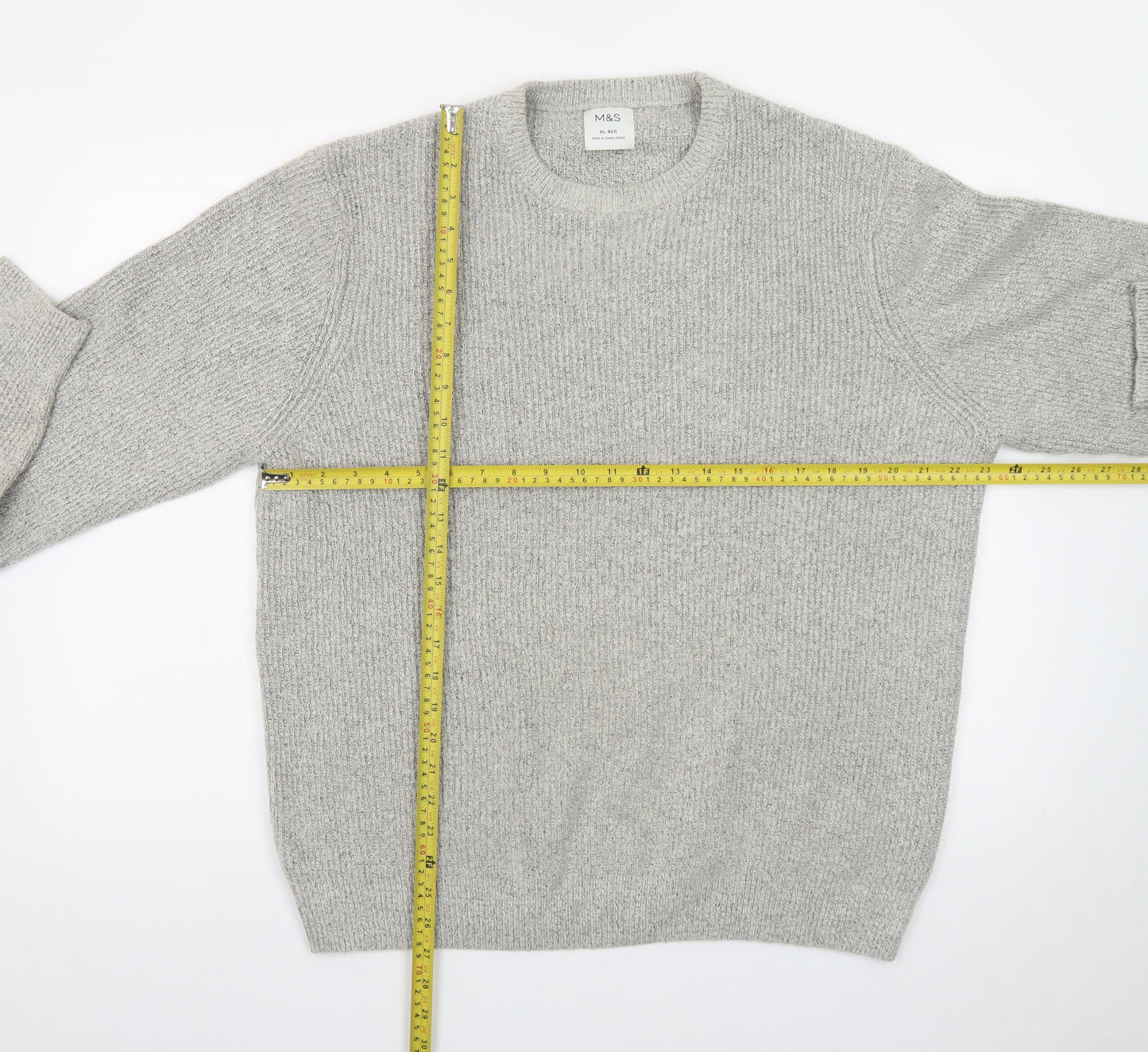 Marks and Spencer Mens Grey Chunky Knit Pullover Jumper XL Regular