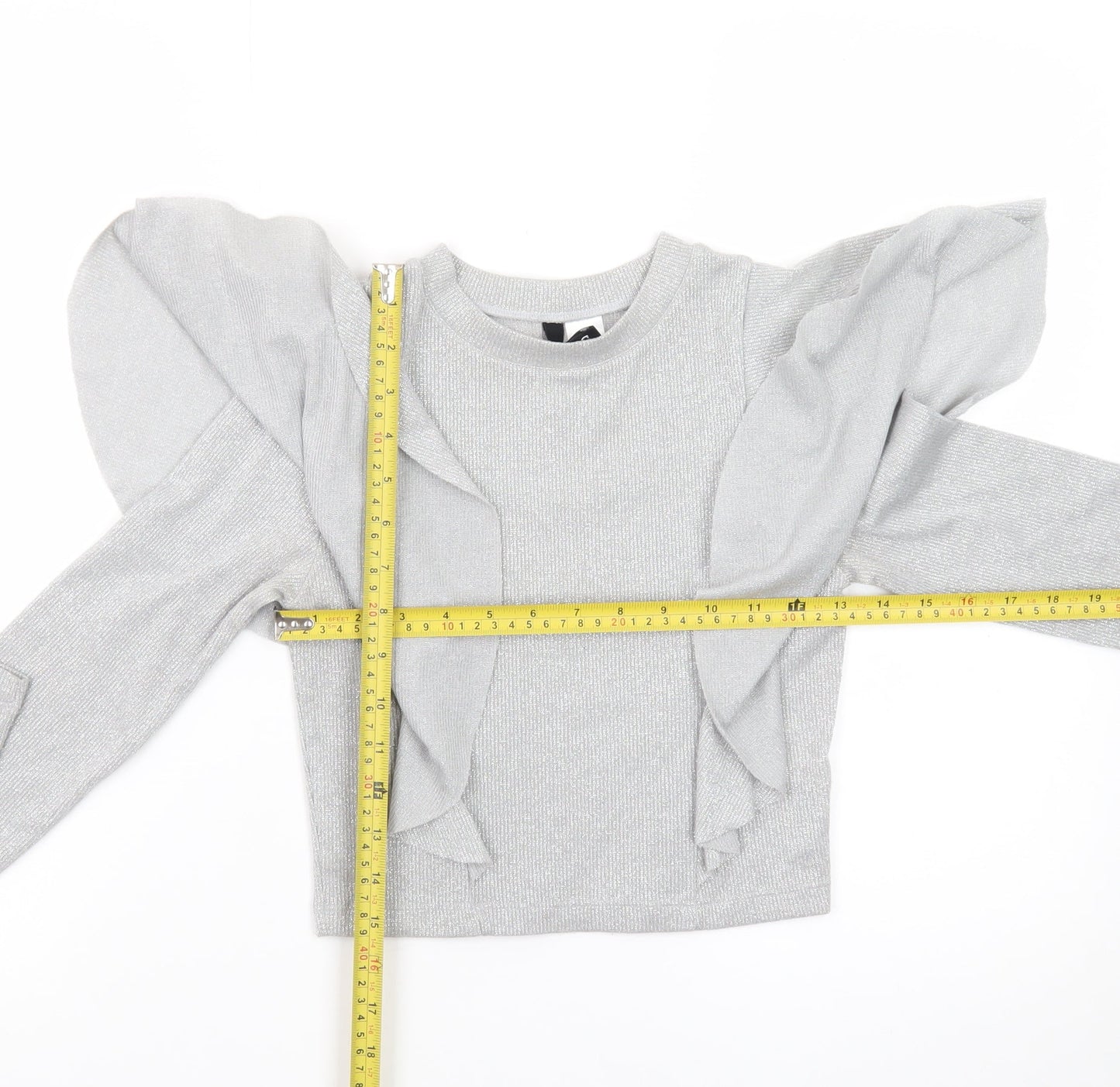 H&M Divided Women’s Silver Glitter Ruffle Jumper XS Long Sleeve