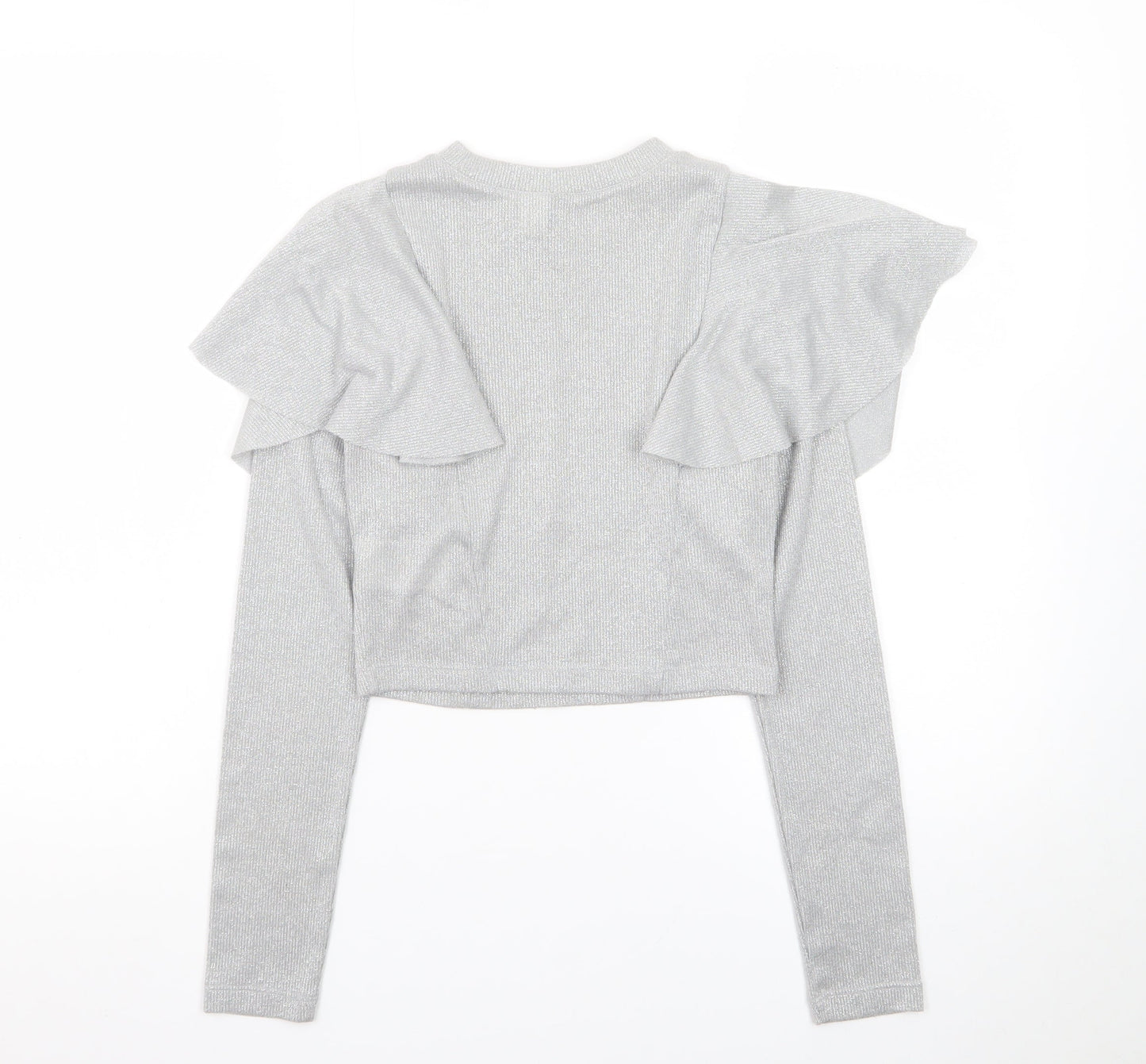H&M Divided Women’s Silver Glitter Ruffle Jumper XS Long Sleeve