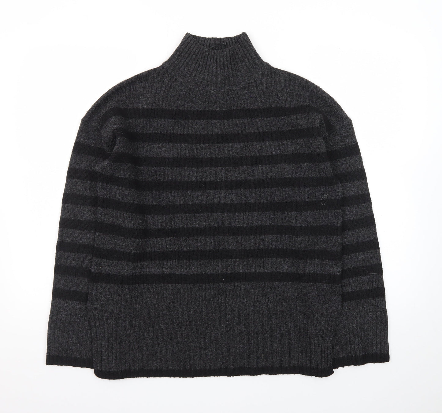 New Look Women's Grey Stripe Roll Neck Jumper Size M