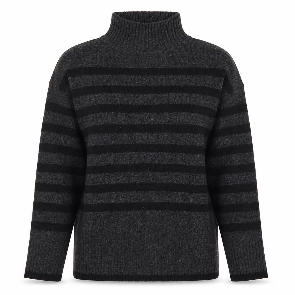 New Look Women's Grey Stripe Roll Neck Jumper Size M