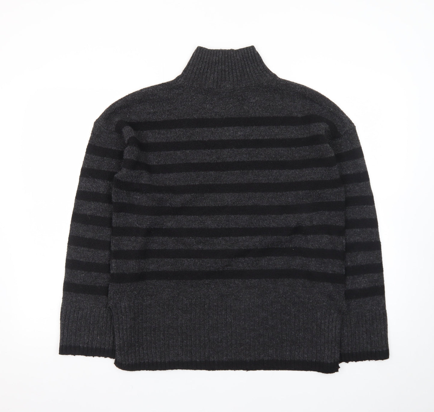 New Look Women's Grey Stripe Roll Neck Jumper Size M