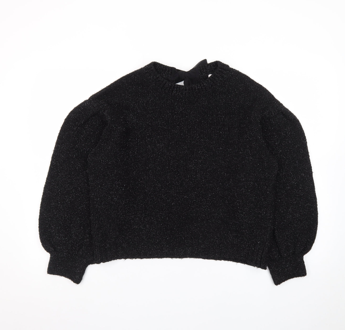 Tu Women's Black Metallic Puff Sleeve Knit Jumper Size 14