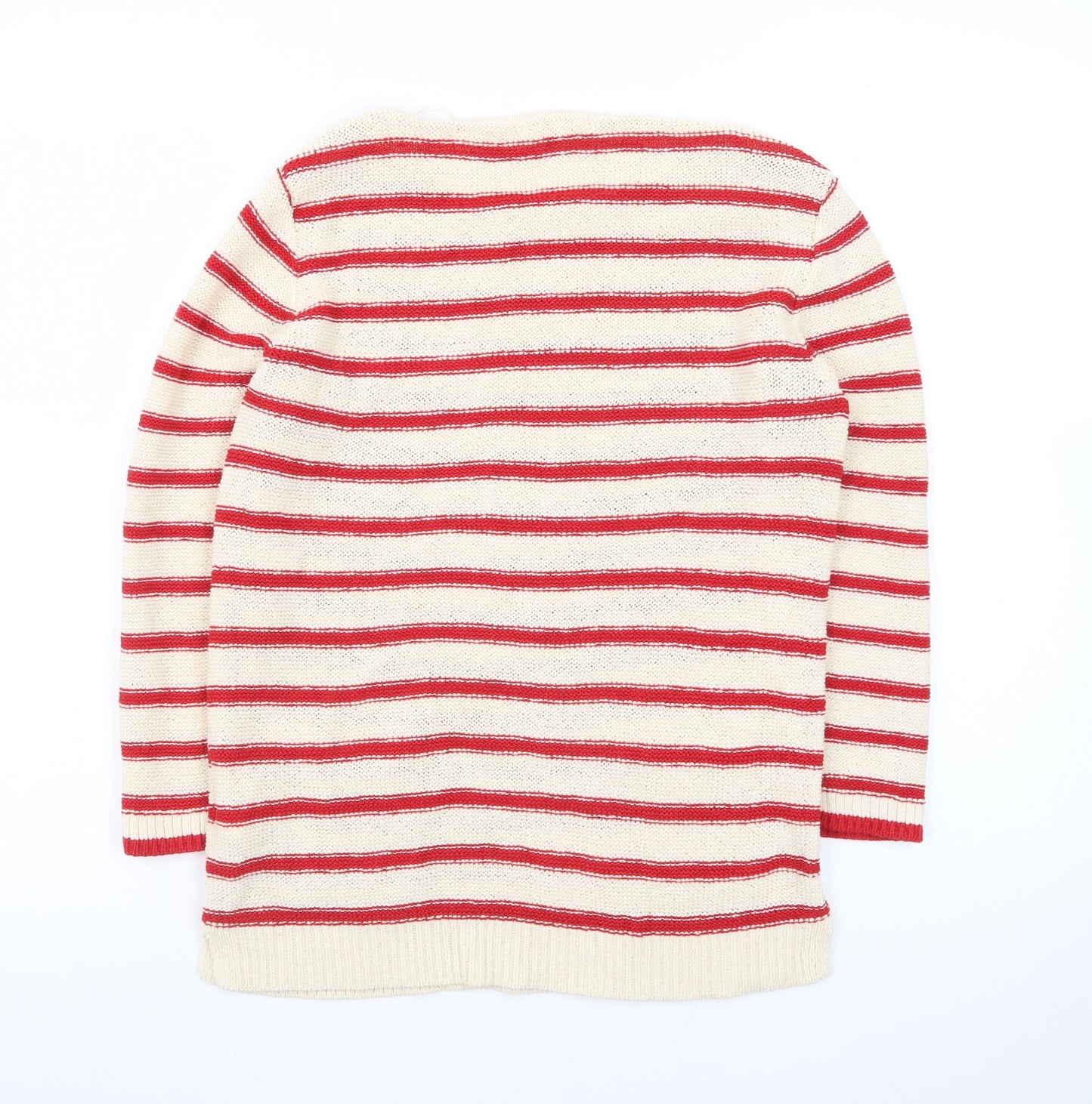 White Stuff Women's Beige Red Striped Linen Blend Jumper UK 10