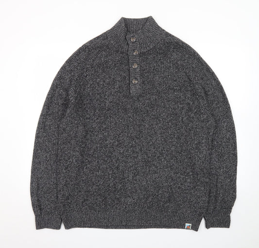 The Blue Sky Men's Grey XL Henley Mock Neck Chunky Knit Jumper