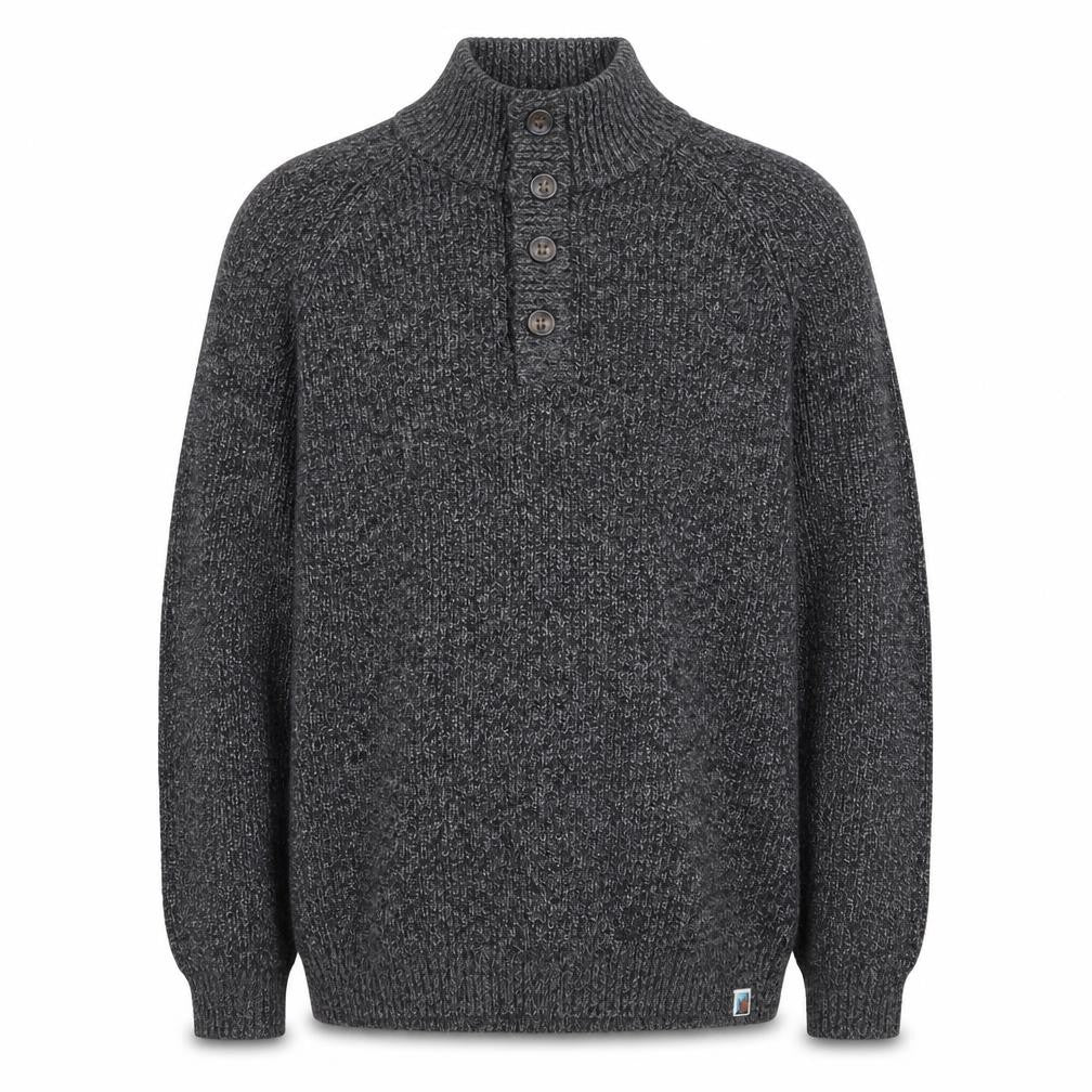 The Blue Sky Men's Grey XL Henley Mock Neck Chunky Knit Jumper