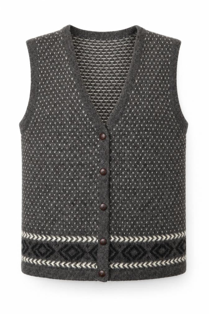 Alpaca Men's Grey Geometric Knit Sleeveless Vest L