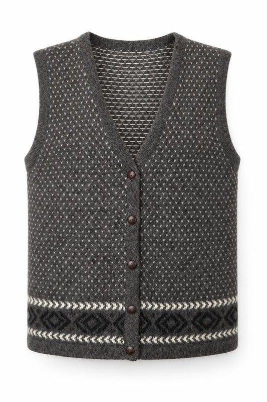 Alpaca Men's Grey Geometric Knit Sleeveless Vest L