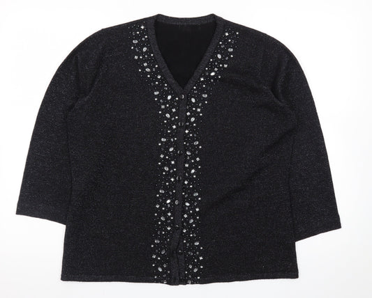Bm Women's Black Beaded V-Neck Cardigan Size M