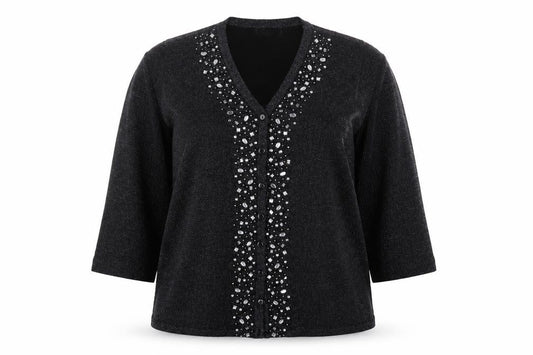 Bonmarché Women's Black Beaded V-Neck Cardigan Size M