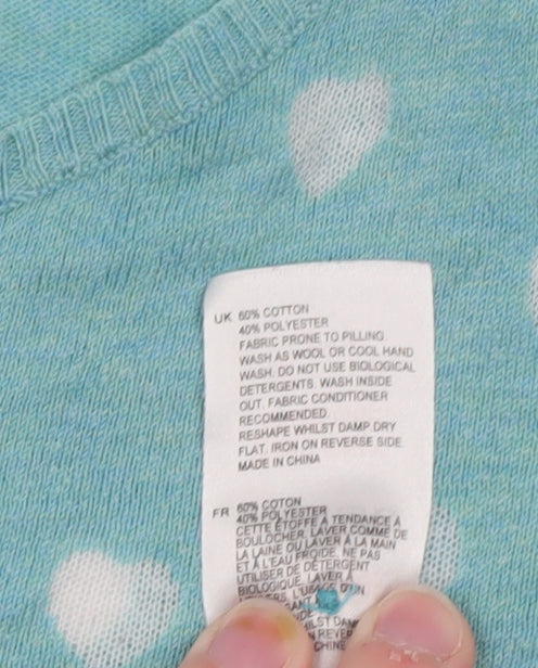 White Stuff Women's Blue Heart Print Button Cardigan Size 12