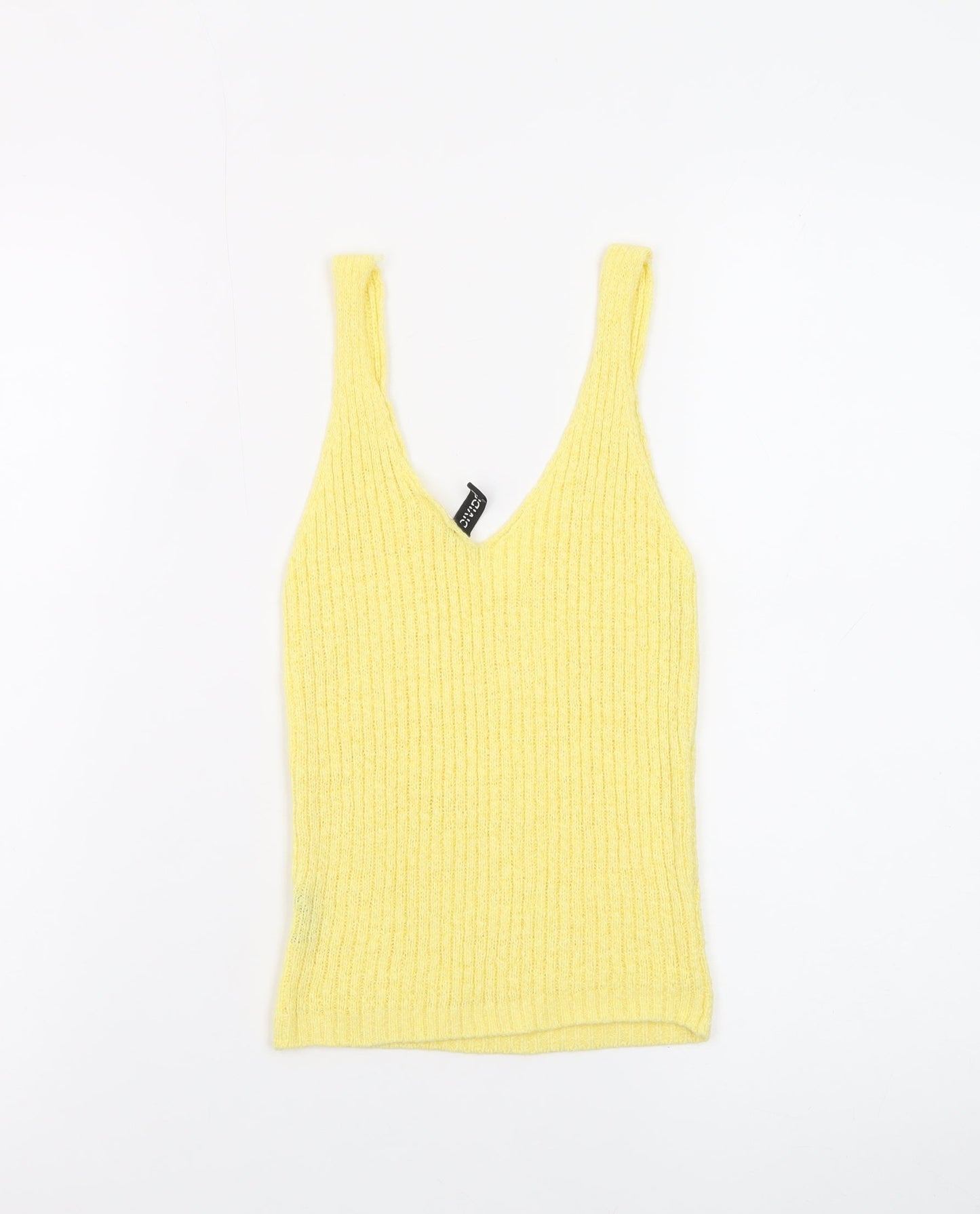 H&M Divided Women's Yellow Ribbed Knit V-Neck Tank Top XS