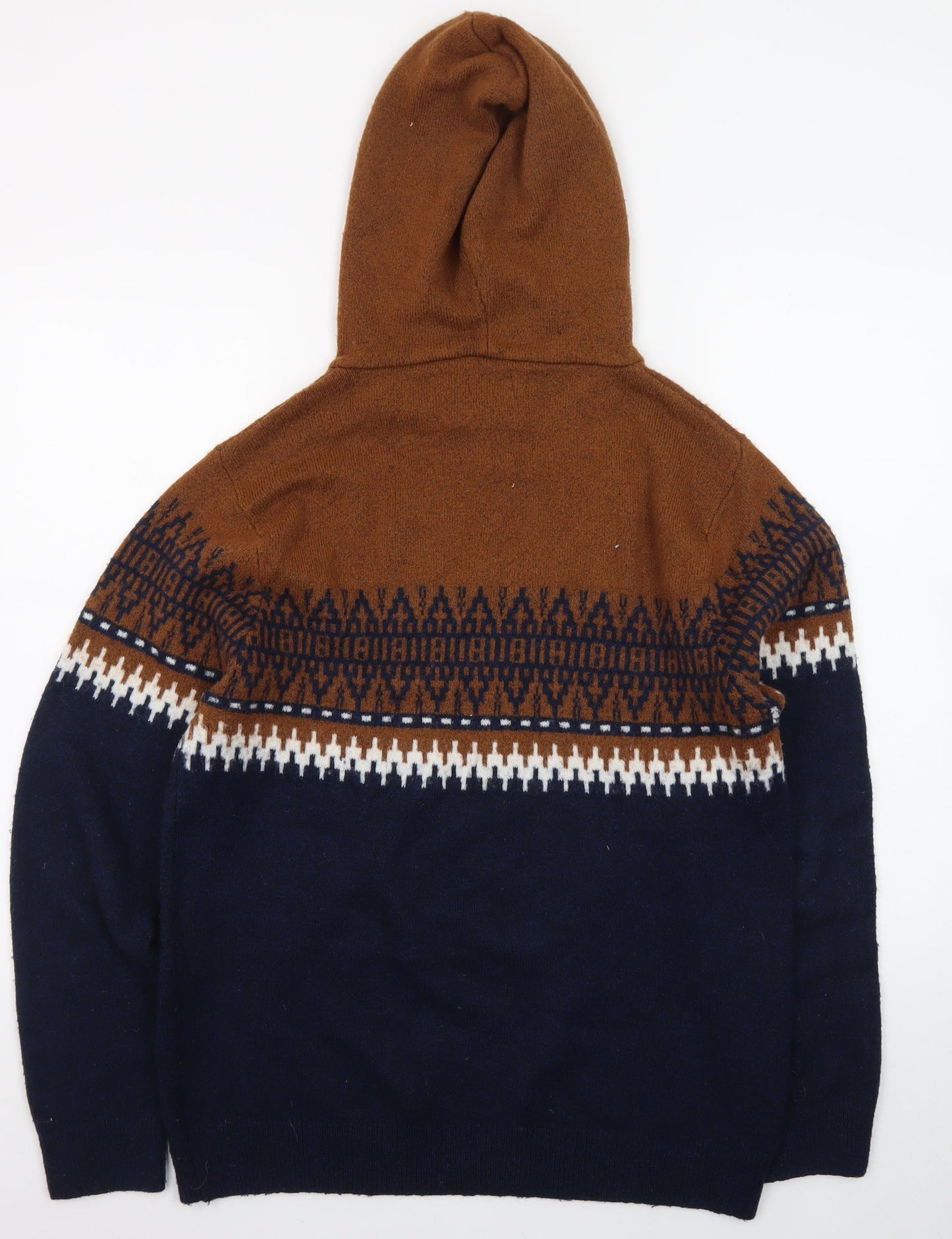 Next Men’s Brown & Navy Fair Isle Hooded Jumper Size L