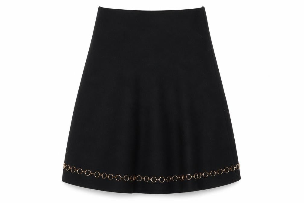 Zara Women Black Size 12 A-Line Knit Skirt with Chain Detail