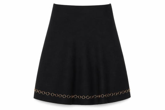 Zara Women Black Size 12 A-Line Knit Skirt with Chain Detail