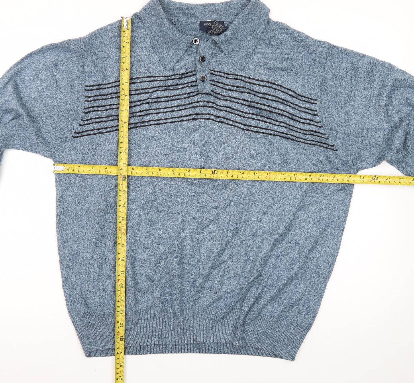 Dockers Mens Blue Collared Henley Jumper Size L Long Sleeve