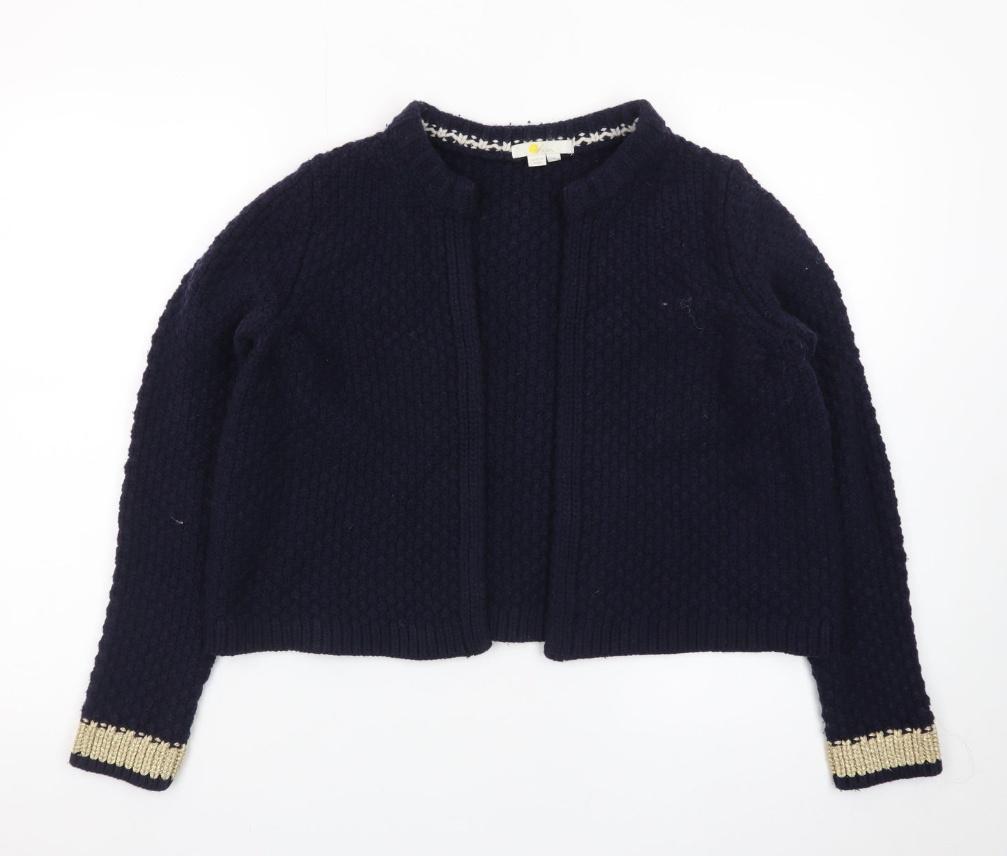 Boden Women Blue Wool Blend Metallic Trim Open Cardigan S