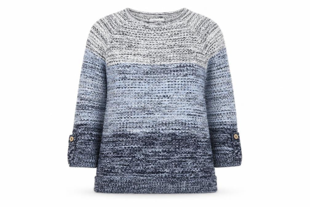 Mantaray Women's Blue Chunky Knit 3/4 Sleeve Jumper Size 10