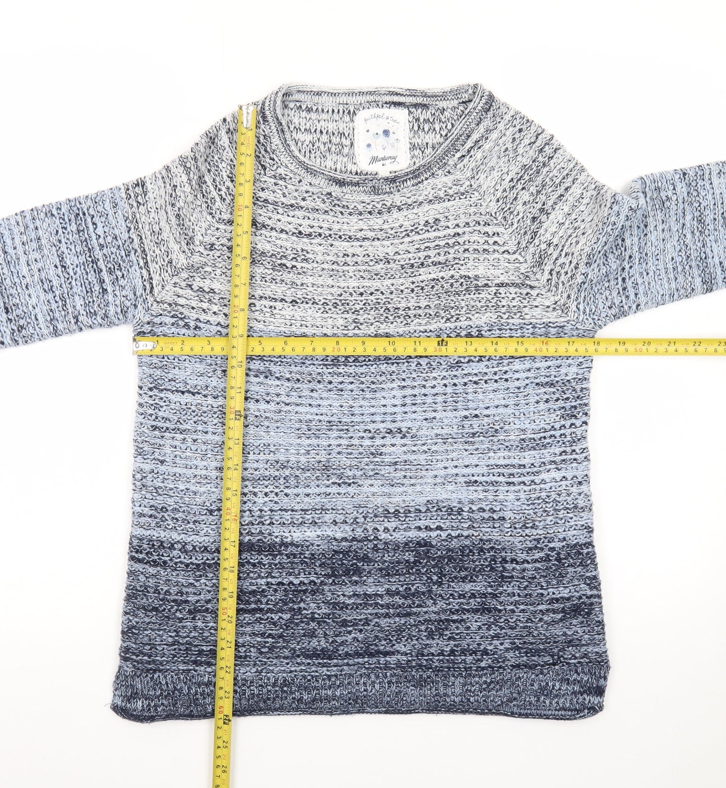 Mantaray Women's Blue Chunky Knit 3/4 Sleeve Jumper Size 10