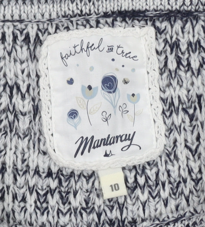 Mantaray Women's Blue Chunky Knit 3/4 Sleeve Jumper Size 10