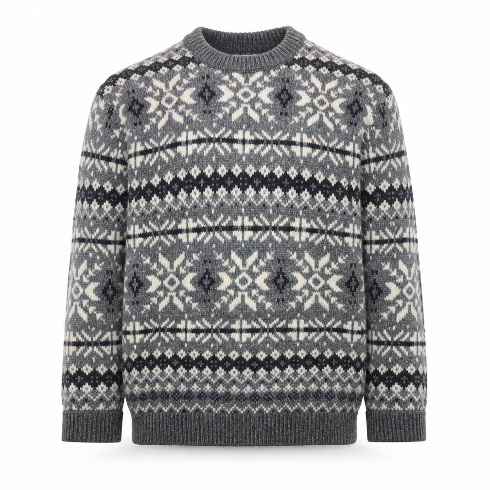 Easy Men's Grey Fair Isle Wool Blend Crew Neck Jumper XL