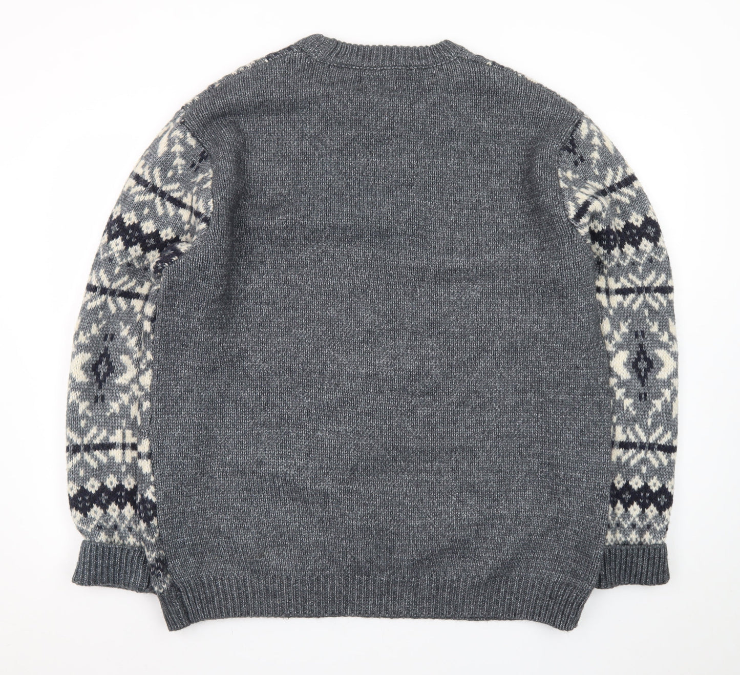 EASY Men's Grey Fair Isle Wool Blend Crew Neck Jumper XL