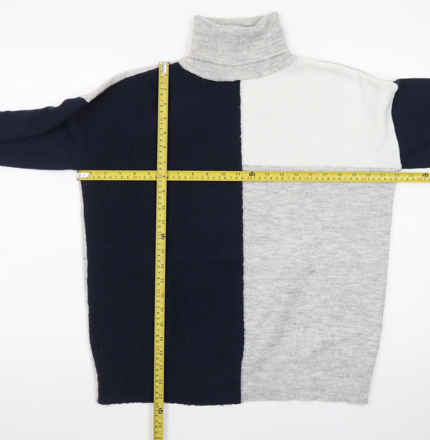 Wallis Women’s Grey Colour Block Roll Neck Petite Jumper Size S