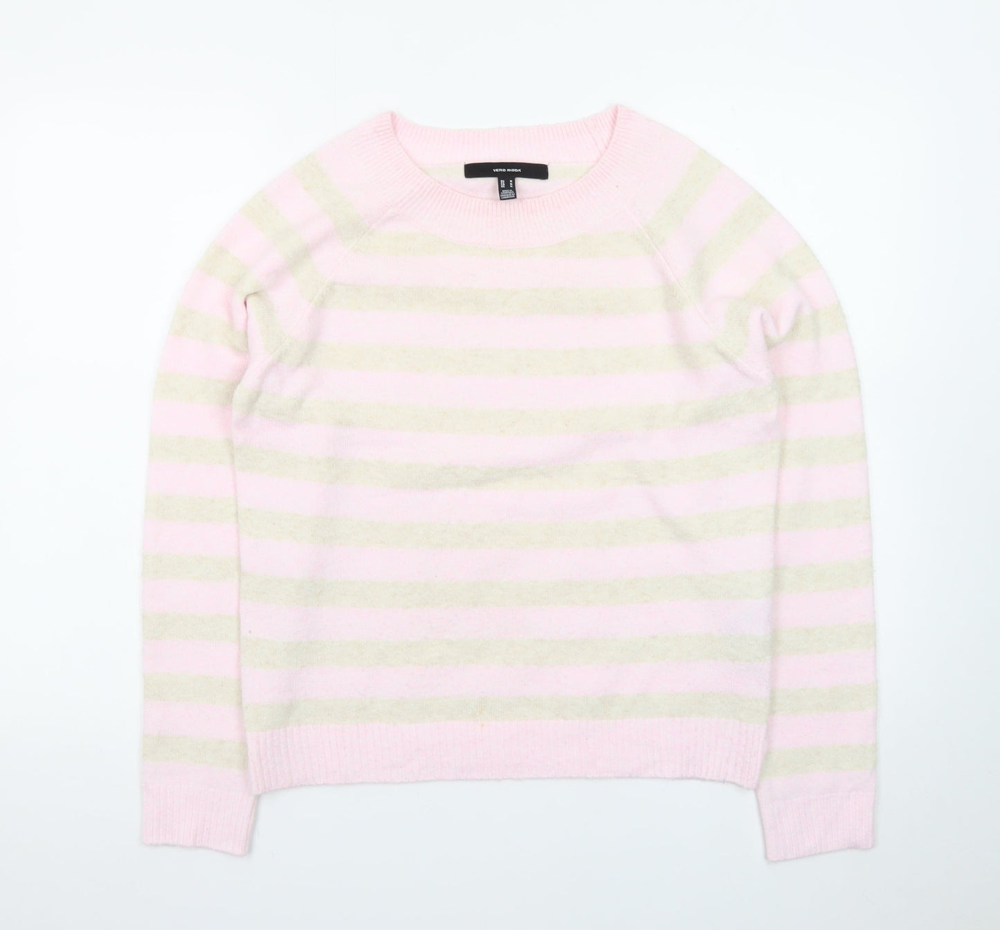 Vero Moda Women's Pink Striped Crew Neck Wool Jumper M