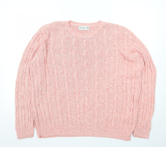 Jumper Women Pink Cable-Knit Crew Neck Cotton Pullover L