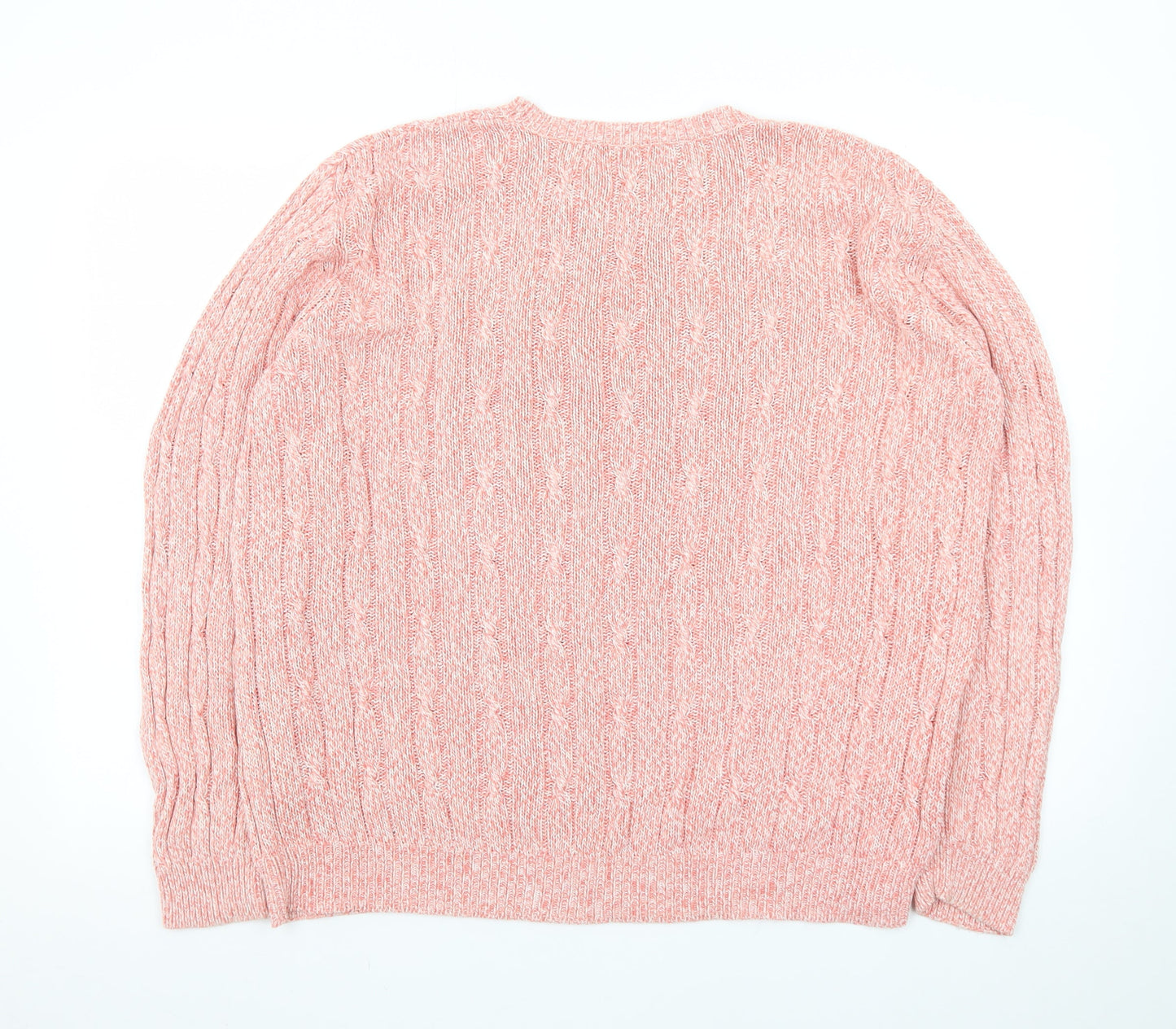 Jumper Women Pink Cable-Knit Crew Neck Cotton Pullover L