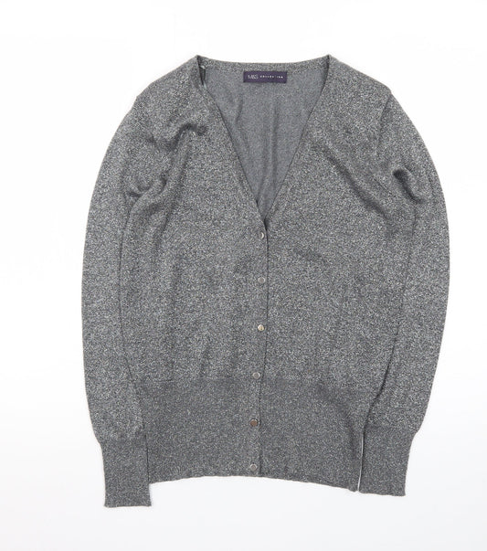 Marks and Spencer Women Grey Size 10 Metallic Button Cardigan