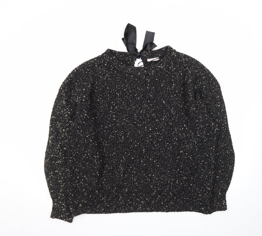Tu Women Black Metallic Knit Bow Back Jumper Size 20