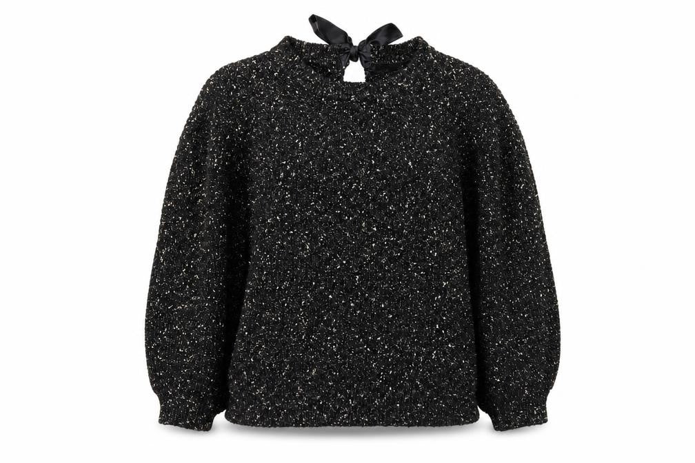 Tu Women Black Metallic Knit Bow Back Jumper Size 20