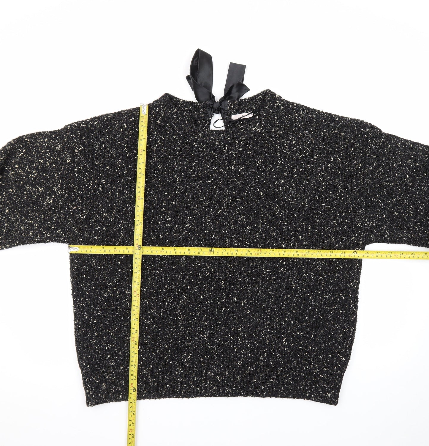Tu Women Black Metallic Knit Bow Back Jumper Size 20