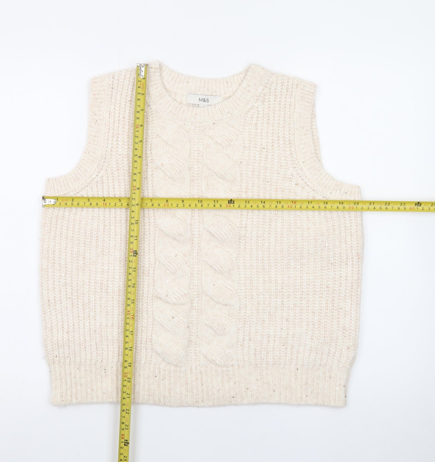 Marks and Spencer Womens Beige Cable Knit Sleeveless Vest Medium
